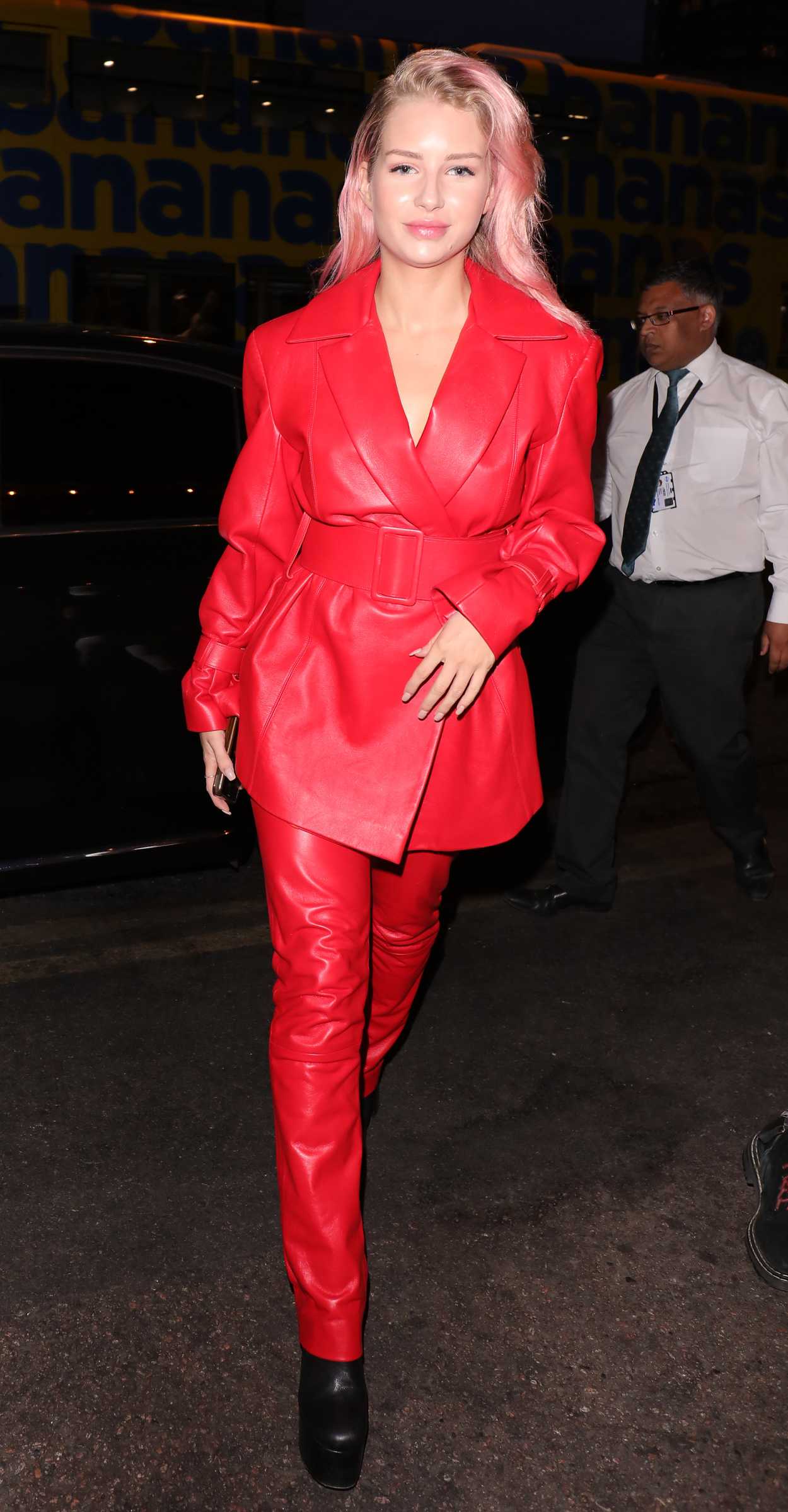 Lottie Moss in a Red Suit Arrives at Shoreditch House for the Bumble ...