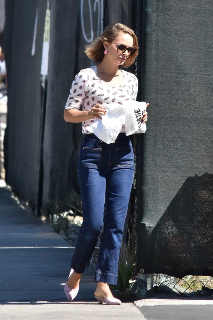 Natalie Portman in a White Floral Blouse