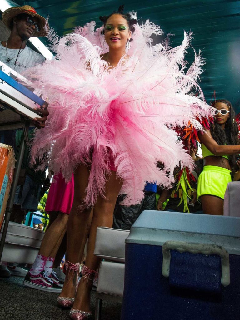 Rihanna in a Pink Dress Arrives at the Annual Crop Over Festival in