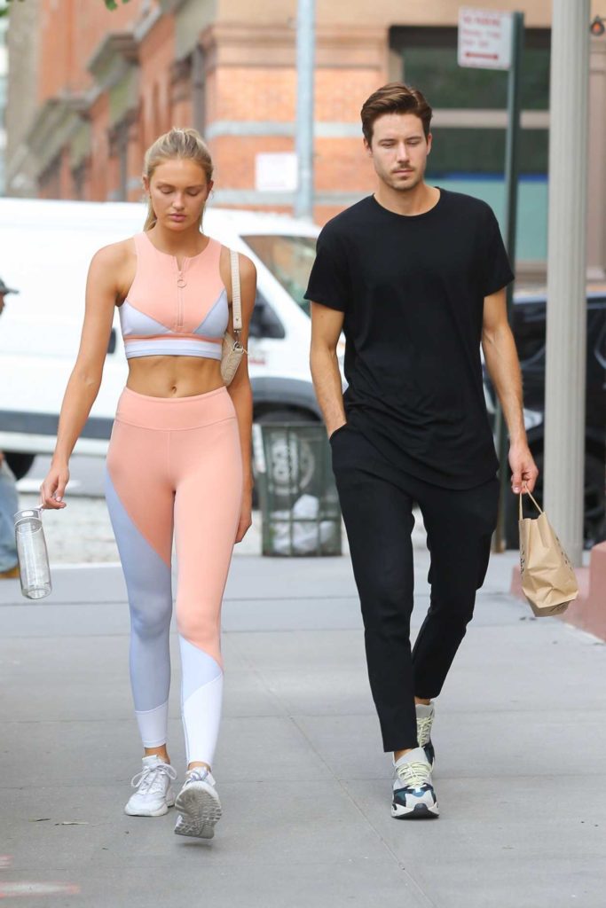 Romee Strijd in a White and Beige Workout Clothes