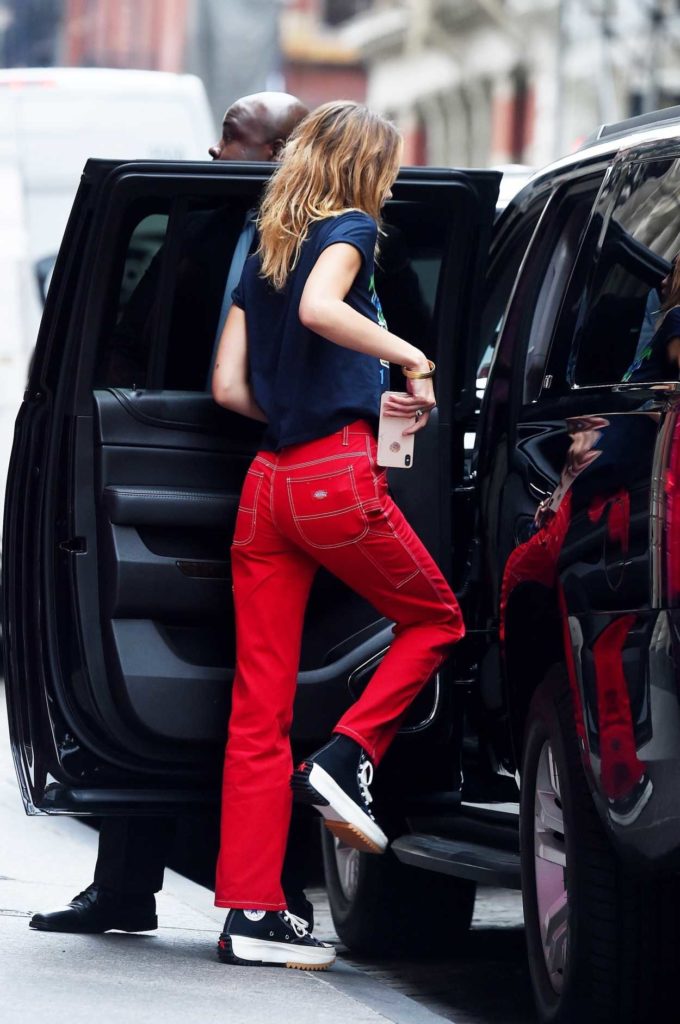 Bella Hadid in a Red Pants