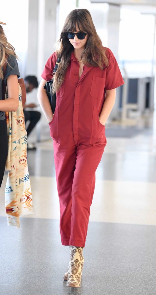 Dakota Johnson in a Red Jumpsuit