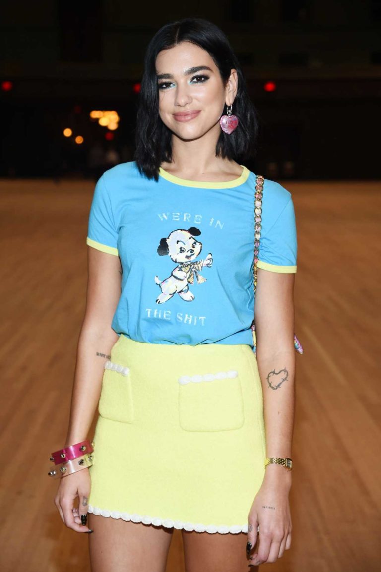 Dua Lipa in a Yellow Skirt Attends the Marc Jacobs Spring 2020 Runway