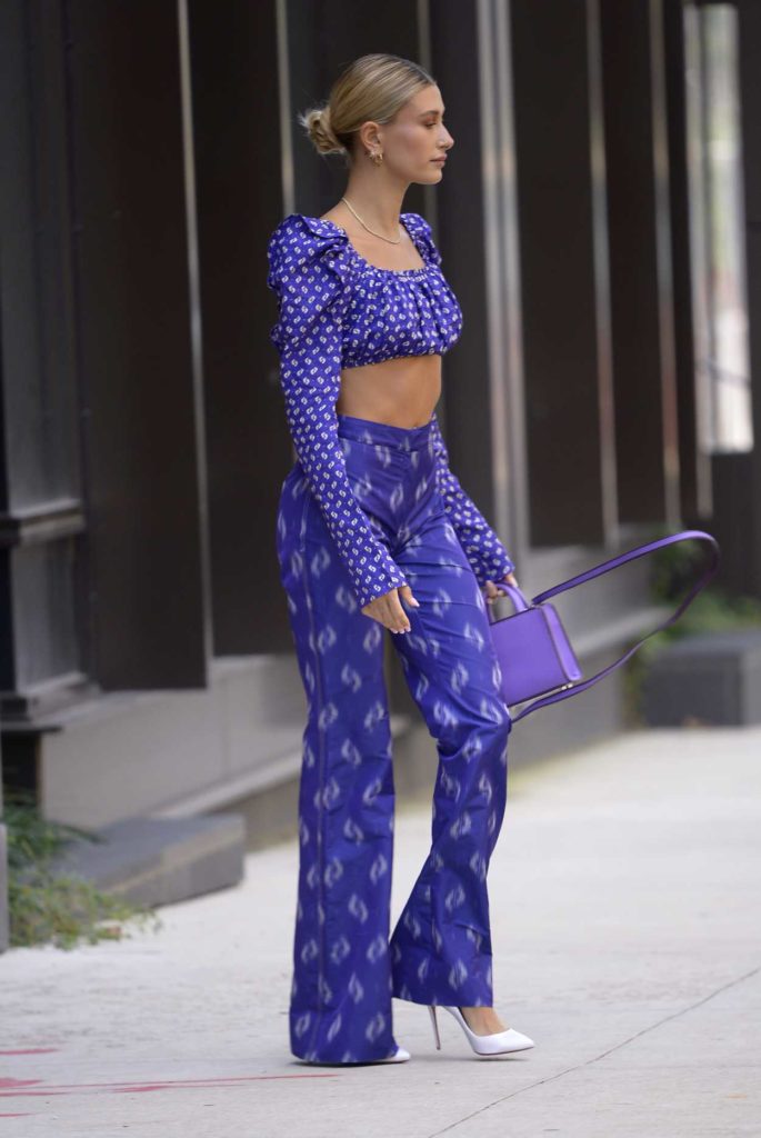 Hailey Baldwin in a Purple Blouse