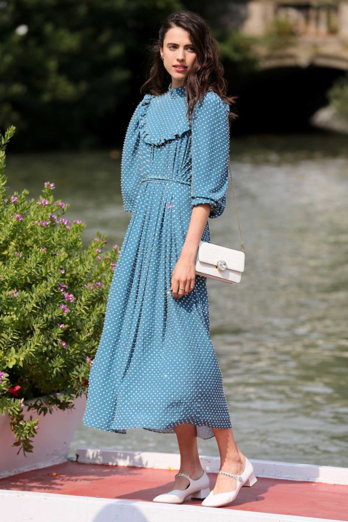Margaret Qualley in a Blue Dress