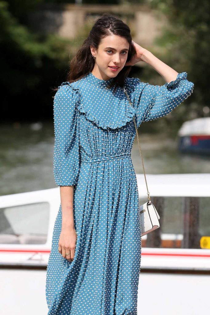 Margaret Qualley in a Blue Dress