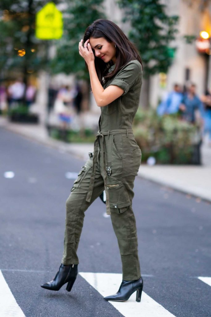 Victoria Justice in a Green Jumpsuit