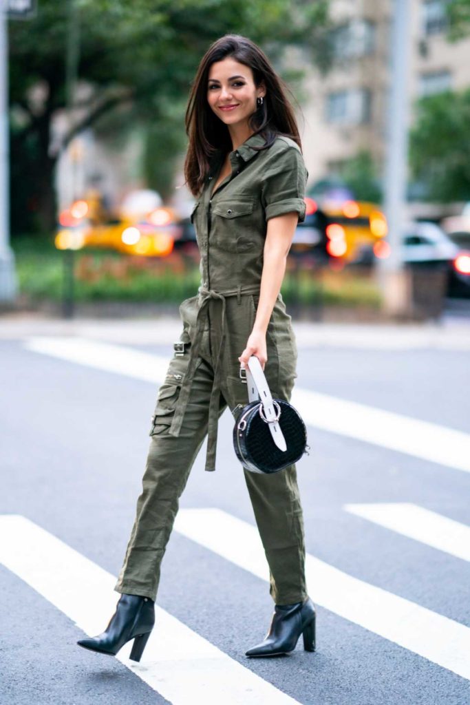 Victoria Justice in a Green Jumpsuit