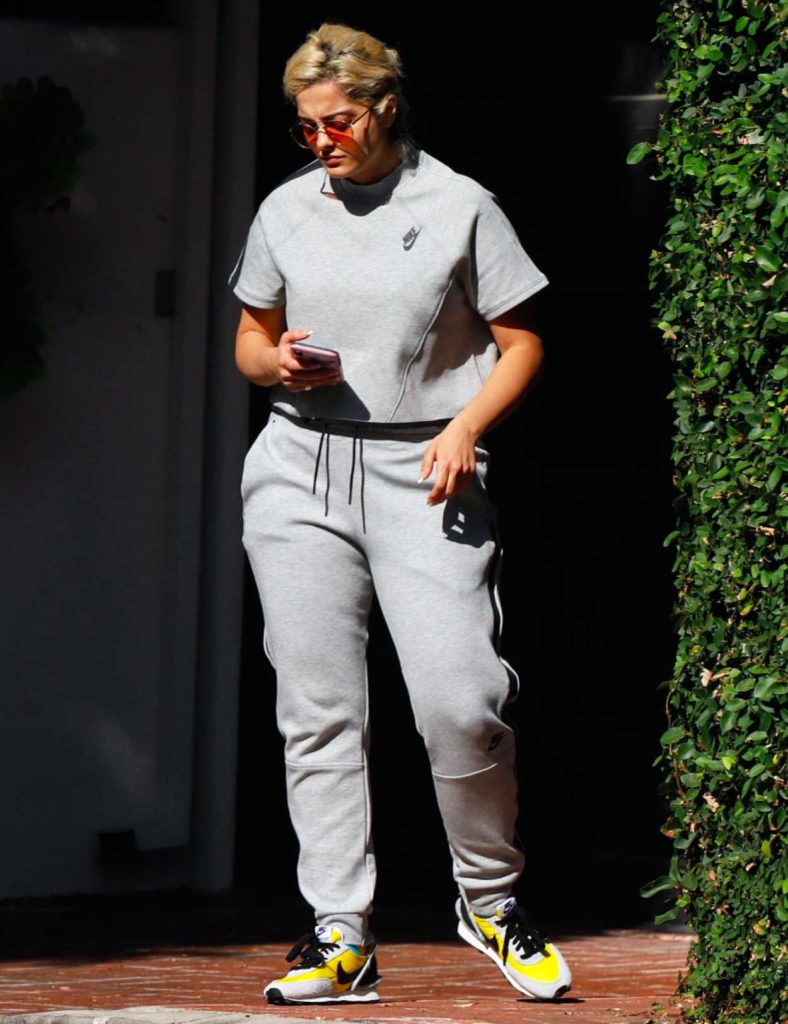 Bebe Rexha in a Gray Jogging Suit