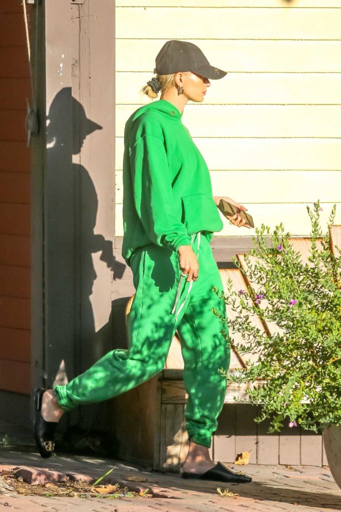 Hailey Baldwin in a Green Jogging Suit