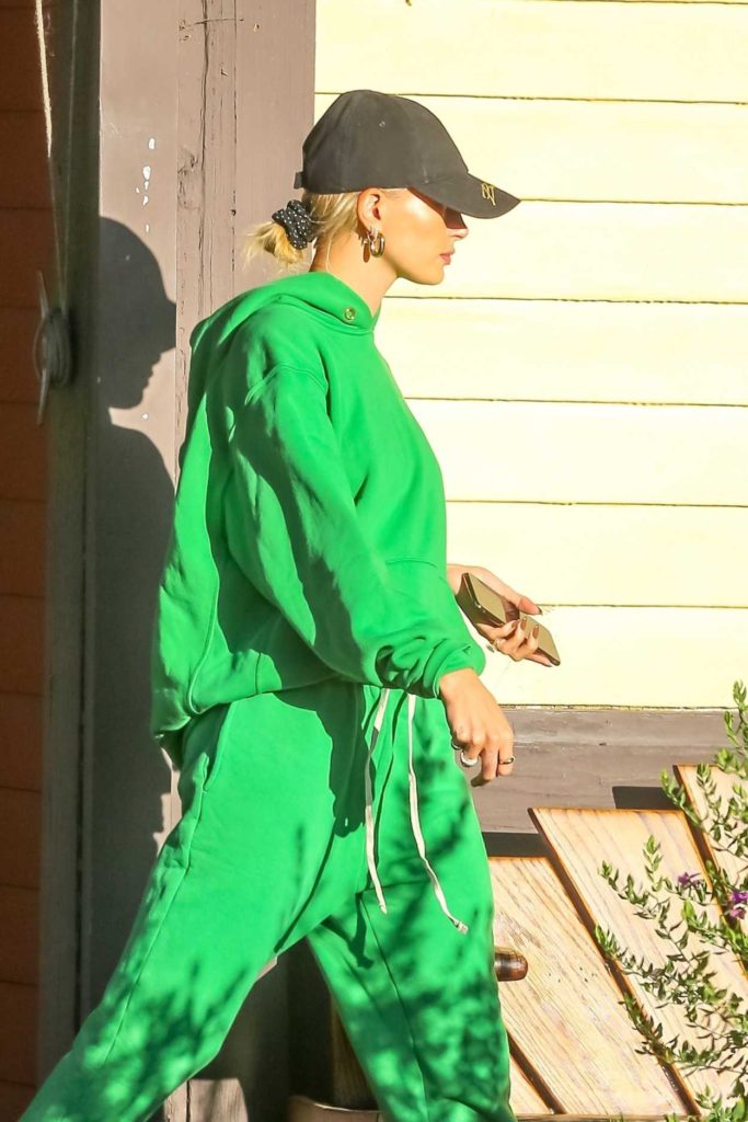 Hailey Baldwin in a Green Jogging Suit