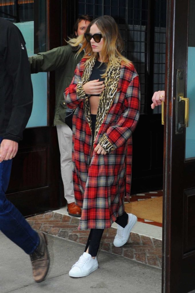 Margot Robbie in a Plaid Coat