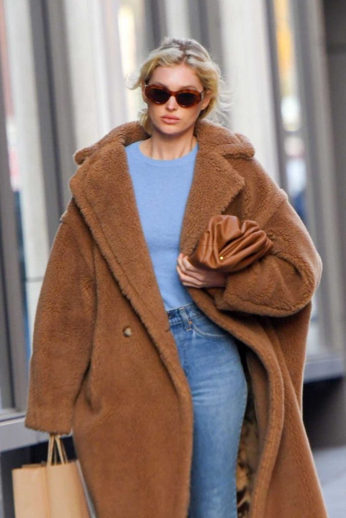 Elsa Hosk in a Beige Fur Coat