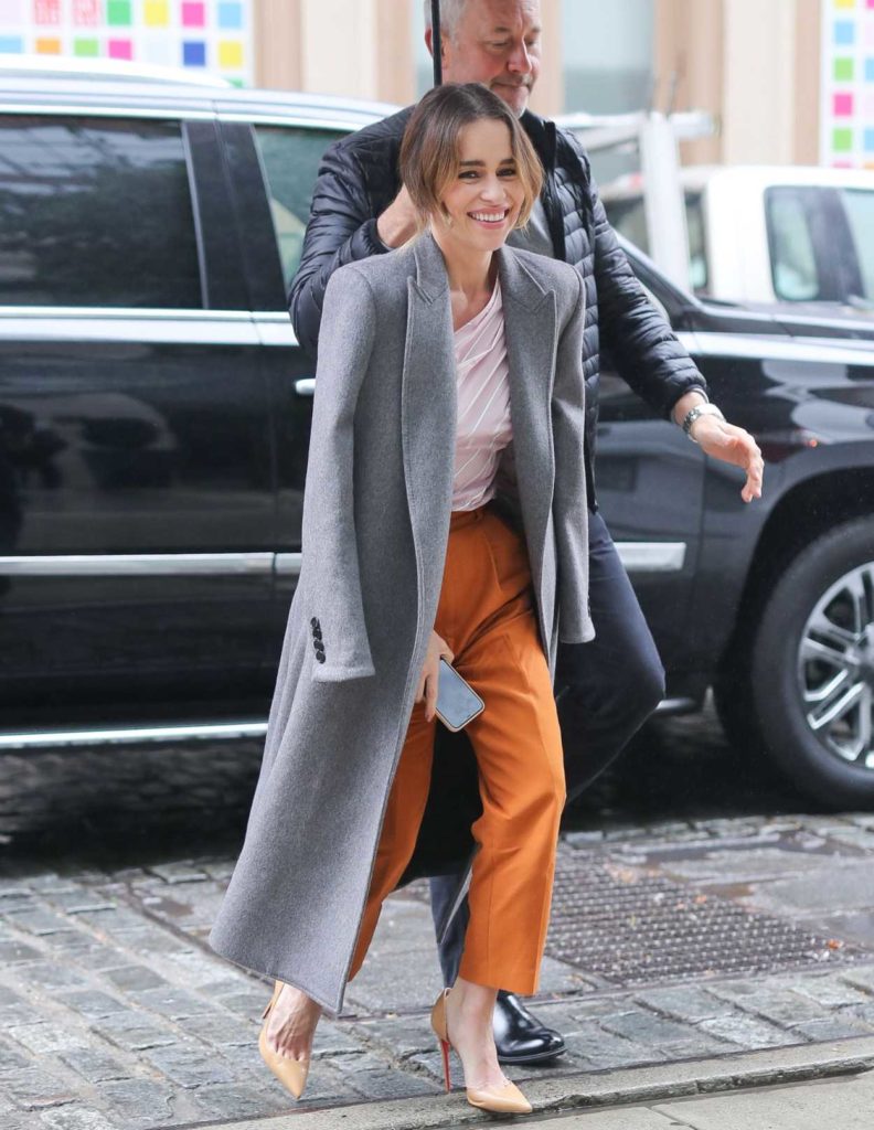 Emilia Clarke in a Gray Coat
