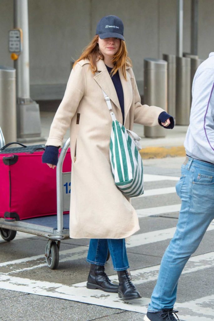 Emma Stone in a Beige Coat