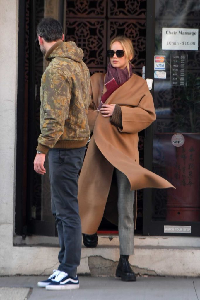 Jennifer Lawrence in a Beige Coat