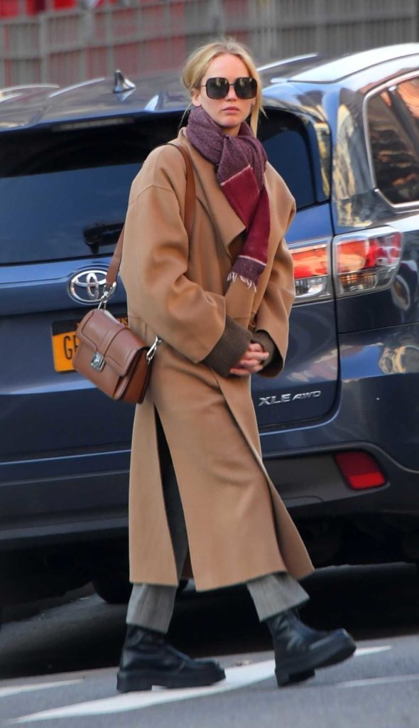 Jennifer Lawrence in a Beige Coat