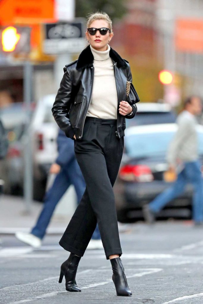 Karlie Kloss in a Black Leather Jacket