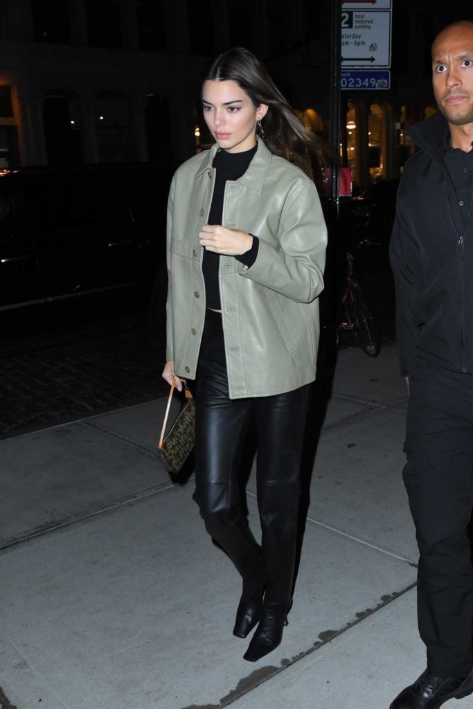 Kendall Jenner in a Green Leather Jacket