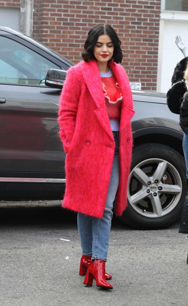 Lucy Hale in a Pink Coat
