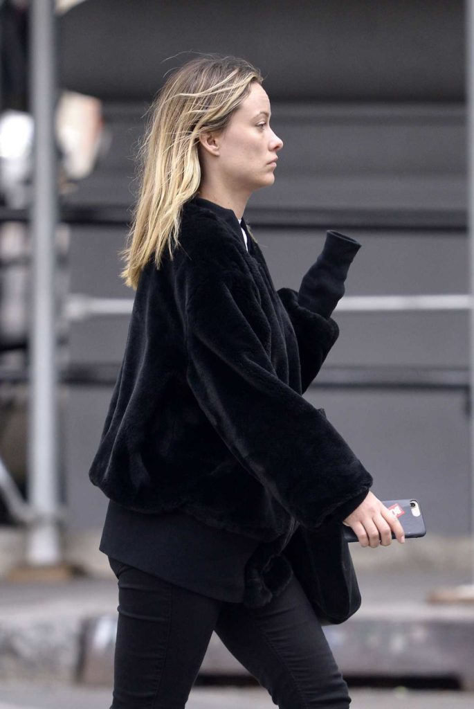 Olivia Wilde in a Short Black Fur Jacket
