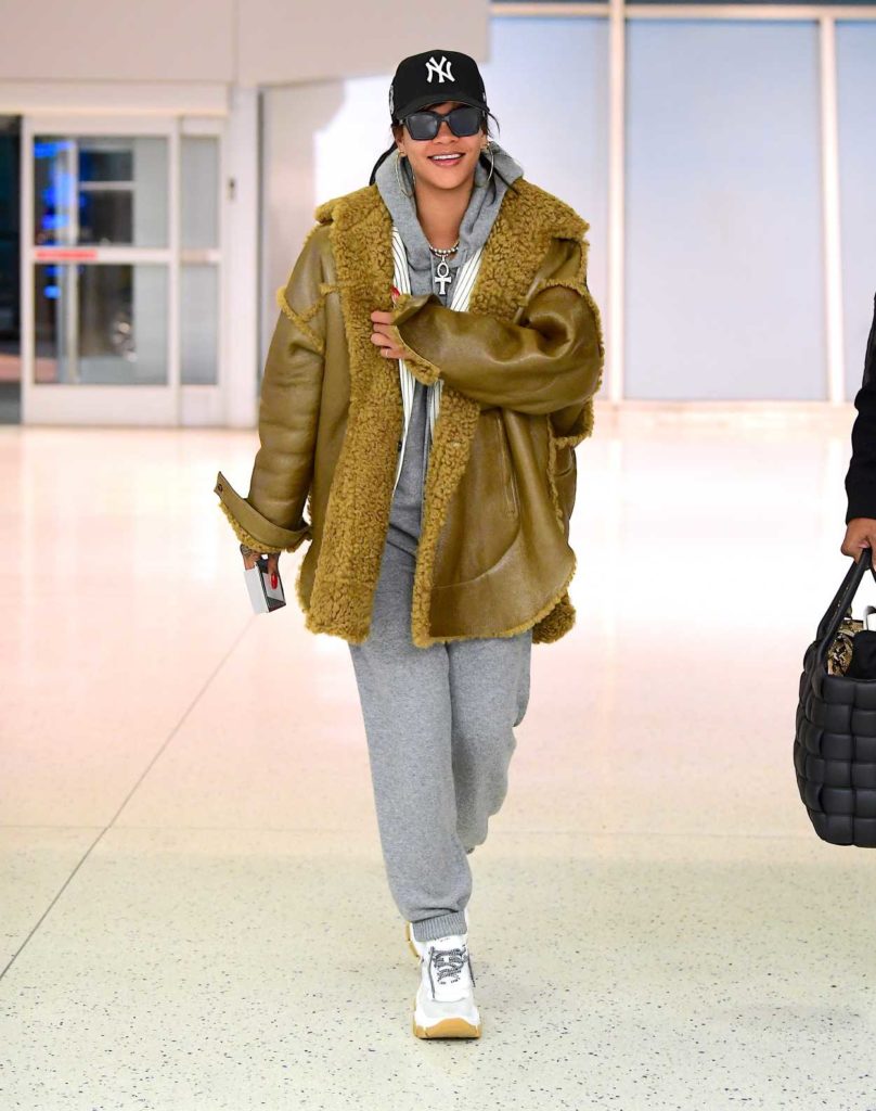 Rihanna in a Gray Jogging Suit