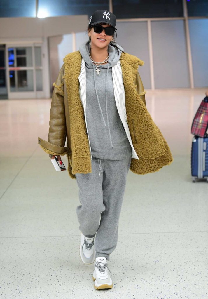 Rihanna in a Gray Jogging Suit