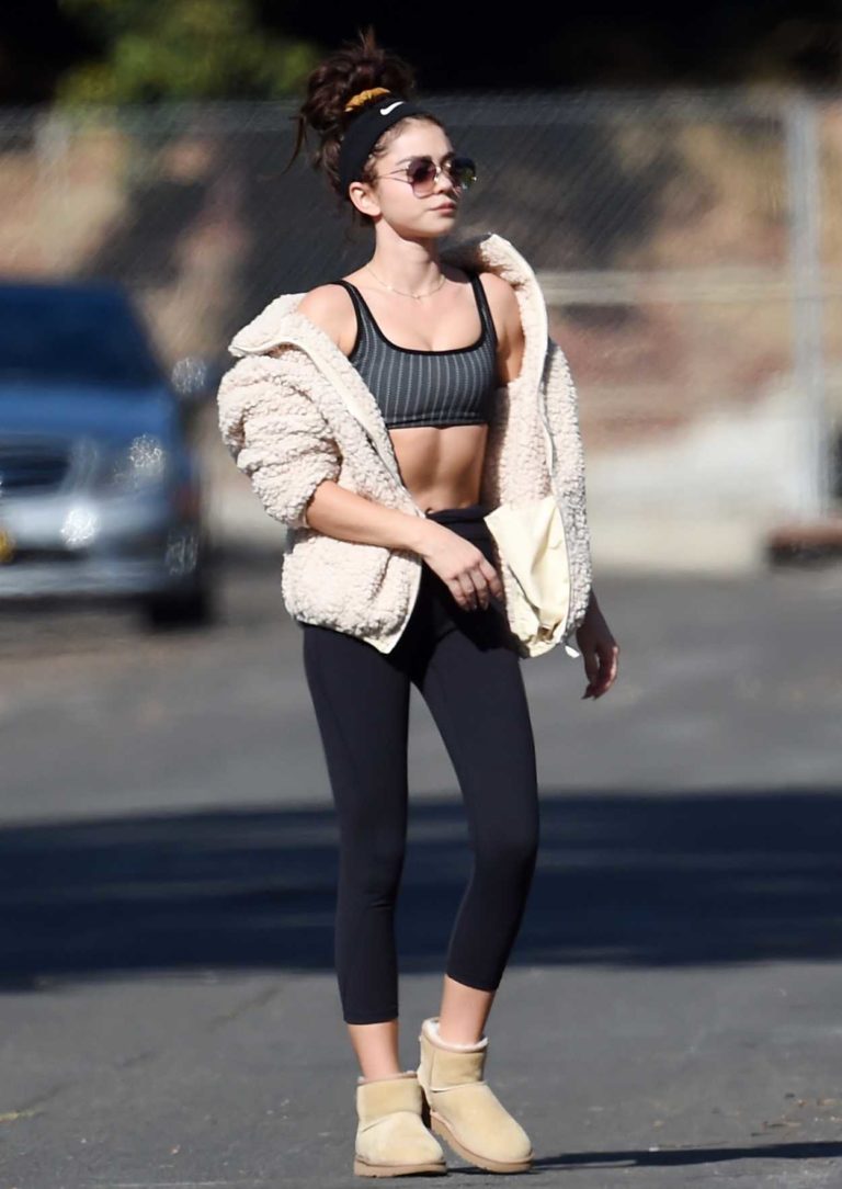 Sarah Hyland in a Black Leggings Arrives to a Yoga Session ...