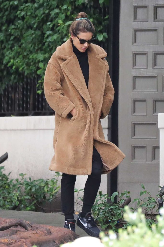 Alessandra Ambrosio in a Beige Fur Coat