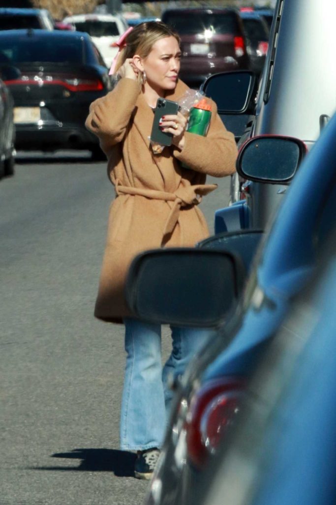 Hilary Duff in a Beige Coat