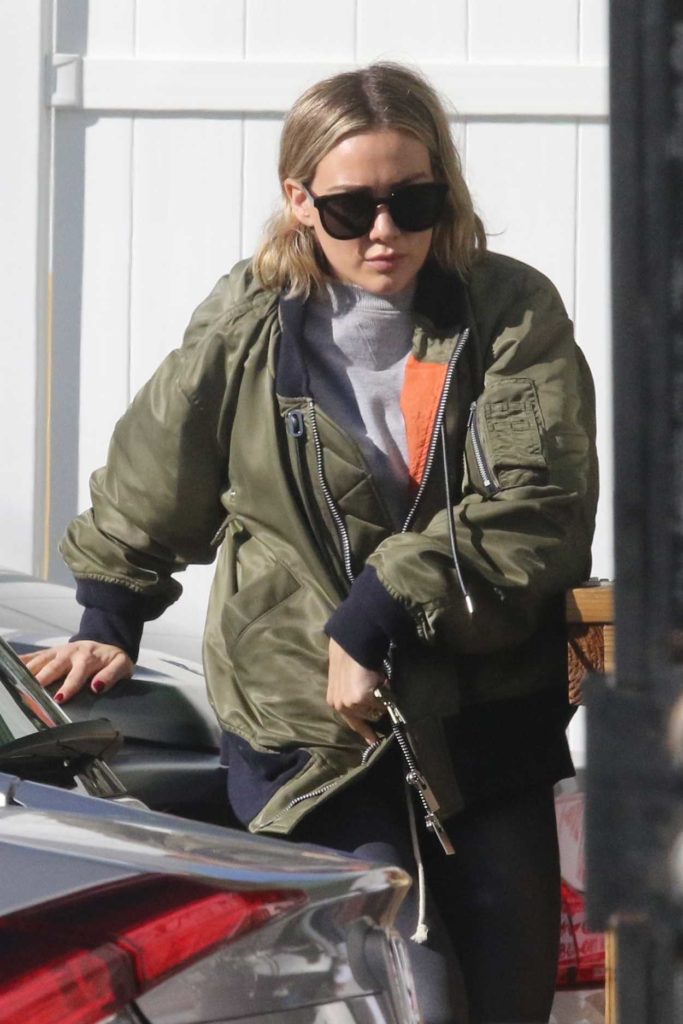 Hilary Duff in a Green Bomber Jacket