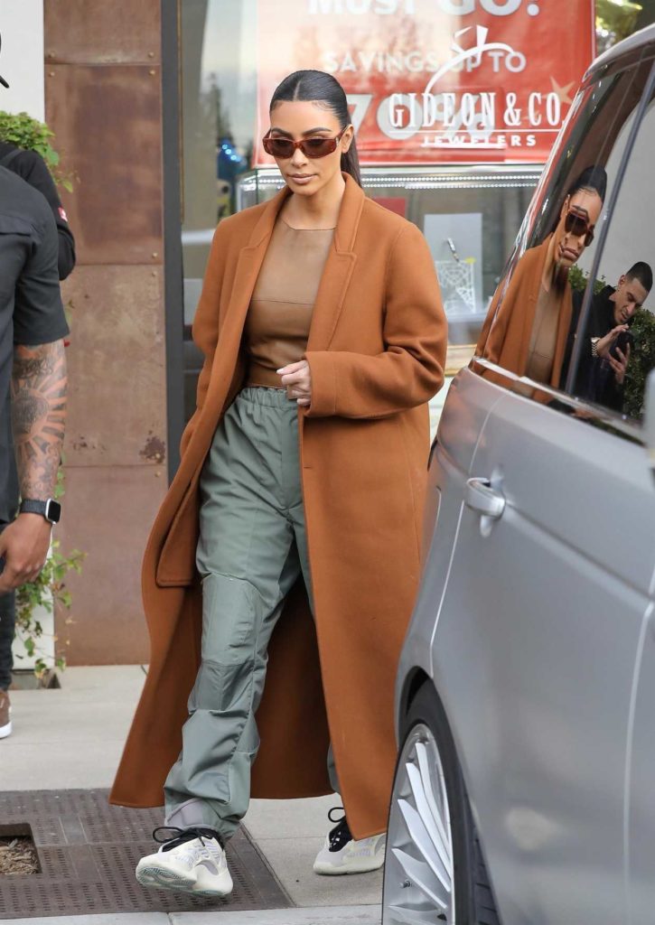 Kim Kardashian in a Beige Coat