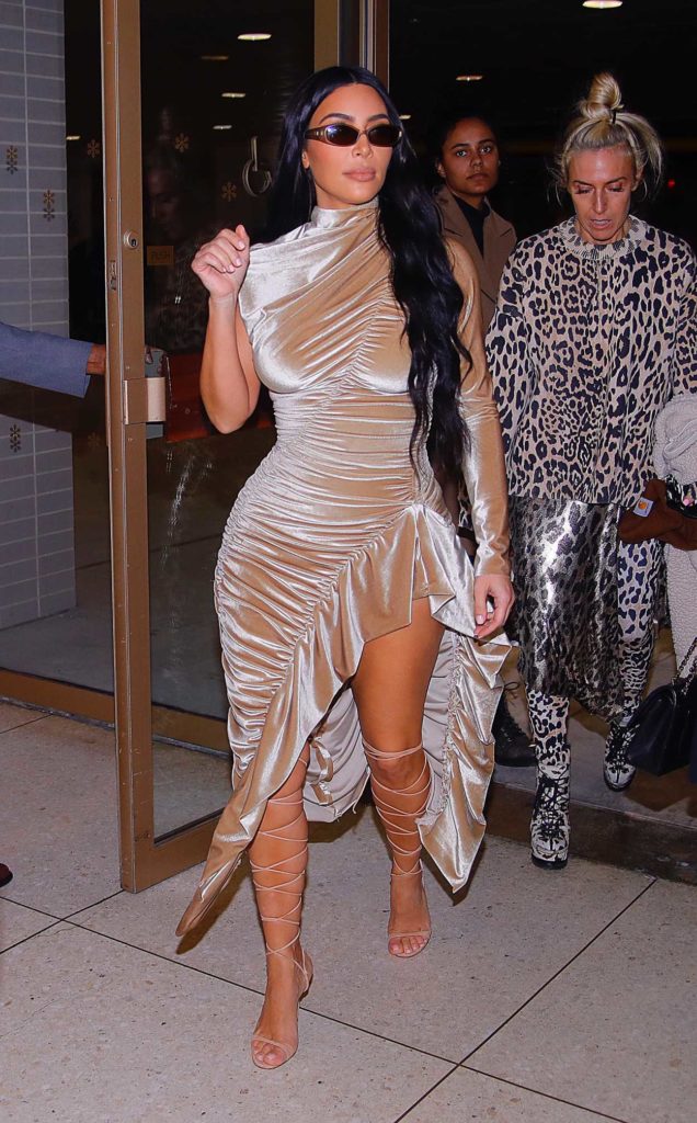 Kim Kardashian in a Beige Dress