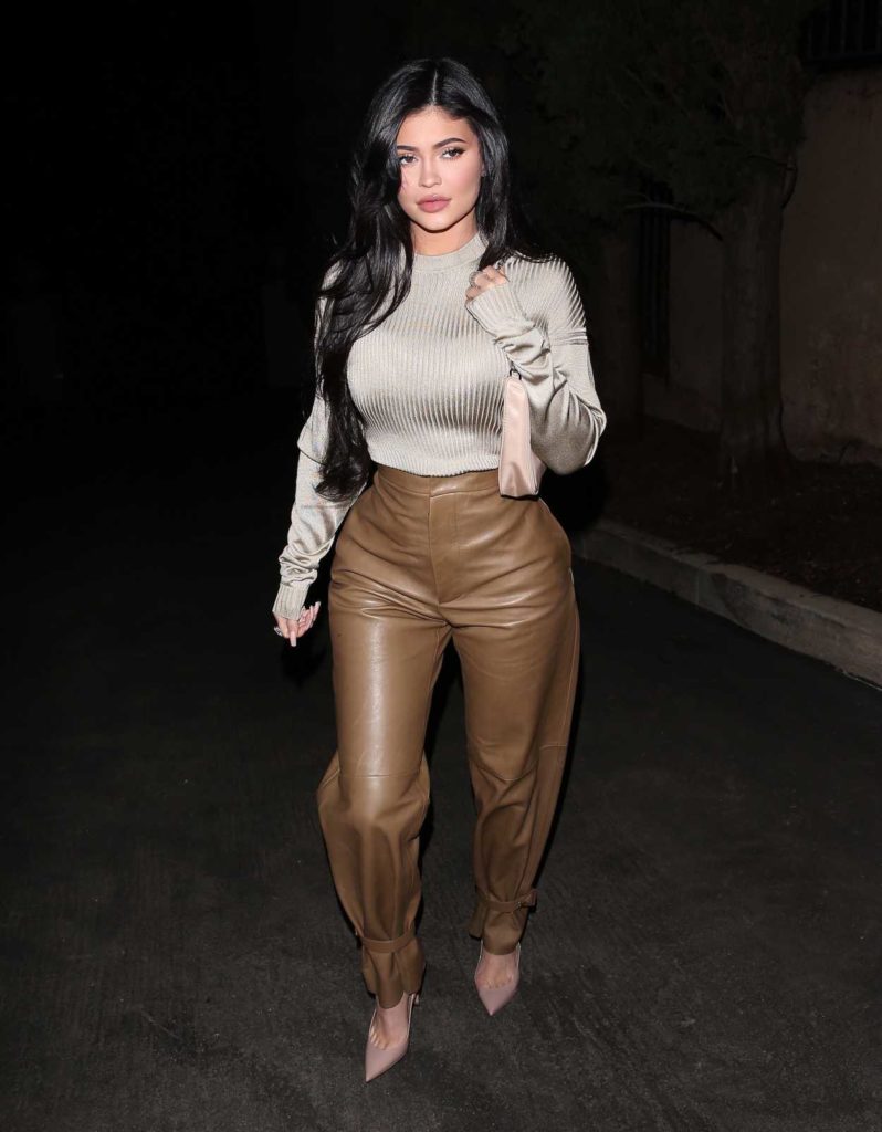 Kylie Jenner in a Brown Leather Pants