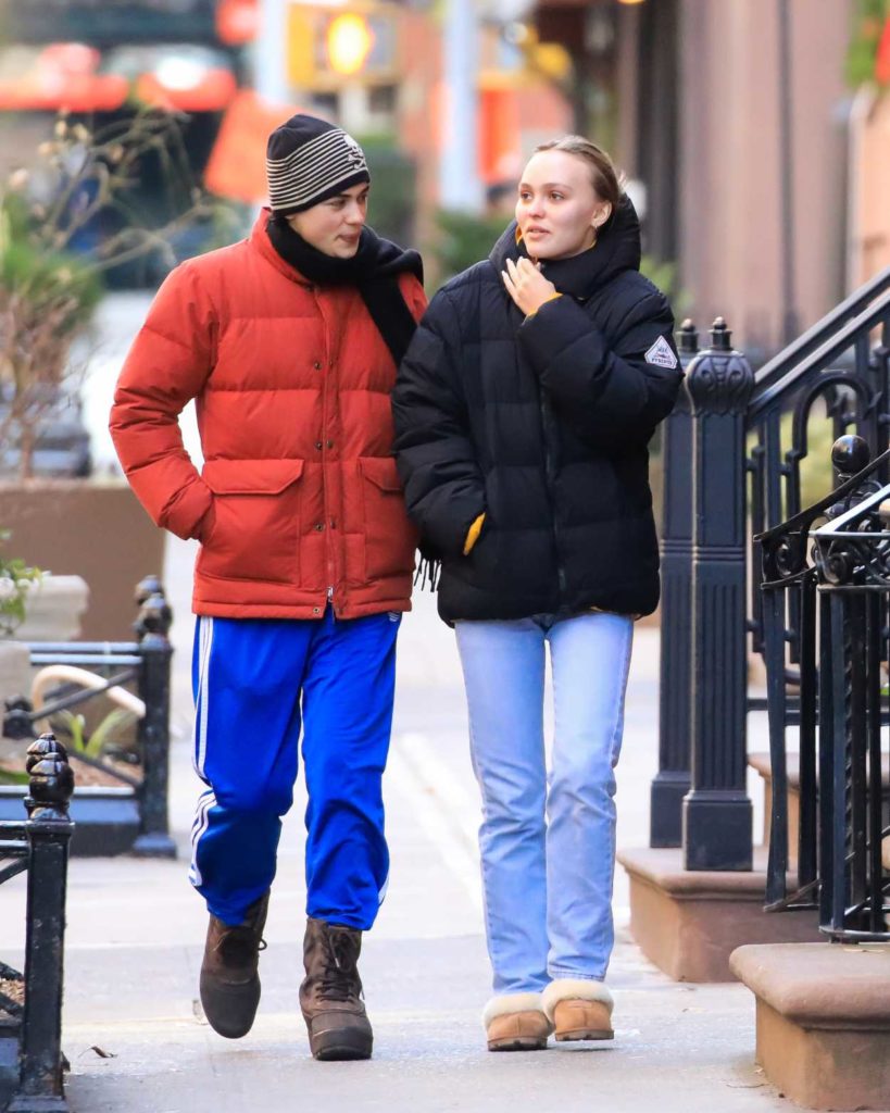 Lily-Rose Depp in a Black Puffer Jacket