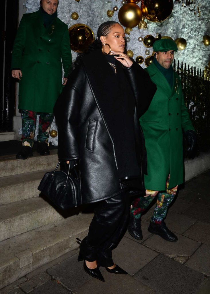 Rihanna in a Black Sheepskin Coat