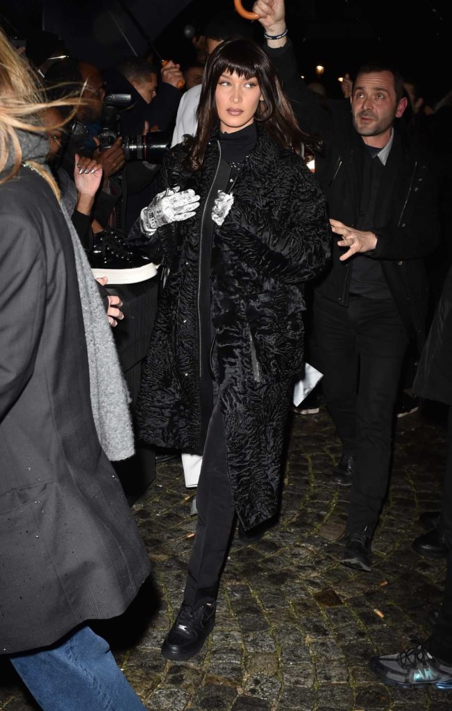 Bella Hadid in a Black Fur Coat