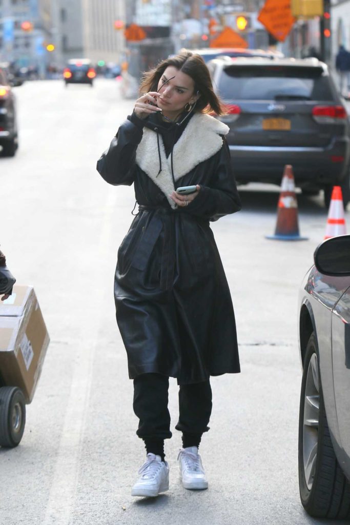 Emily Ratajkowski in a Black Coat