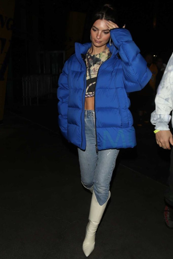 Emily Ratajkowski in a Blue Puffer Jacket