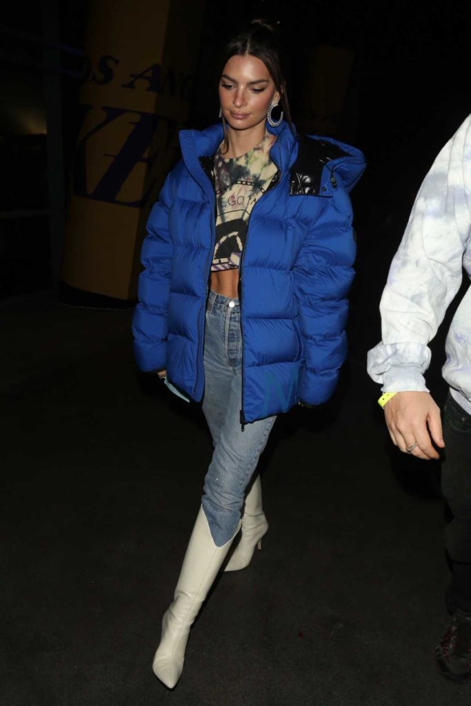 Emily Ratajkowski in a Blue Puffer Jacket