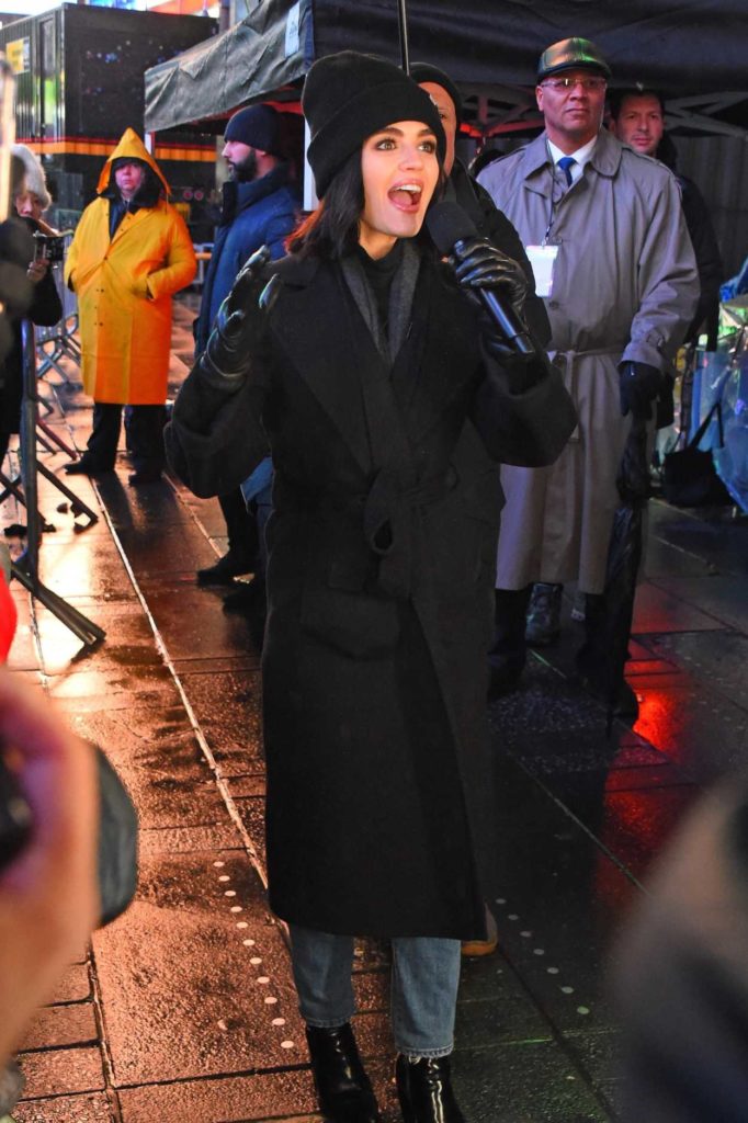 Lucy Hale in a Black Coat