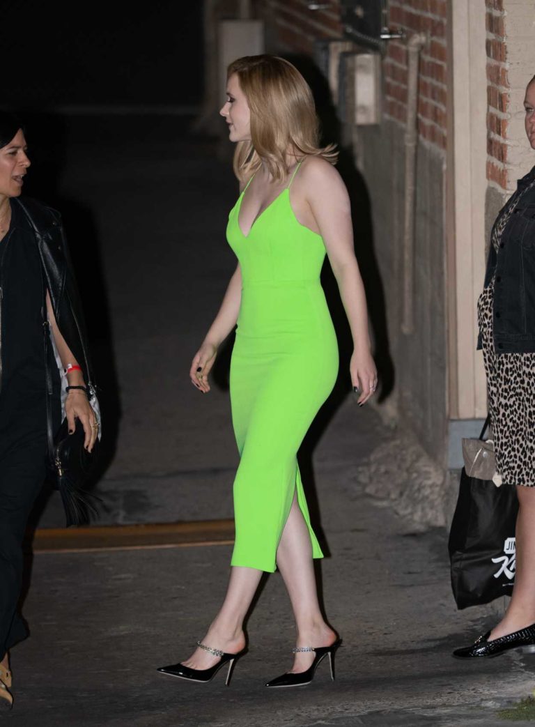 Rachel Brosnahan in a Neon Green Dress Leaves Jimmy Kimmel Live in Los