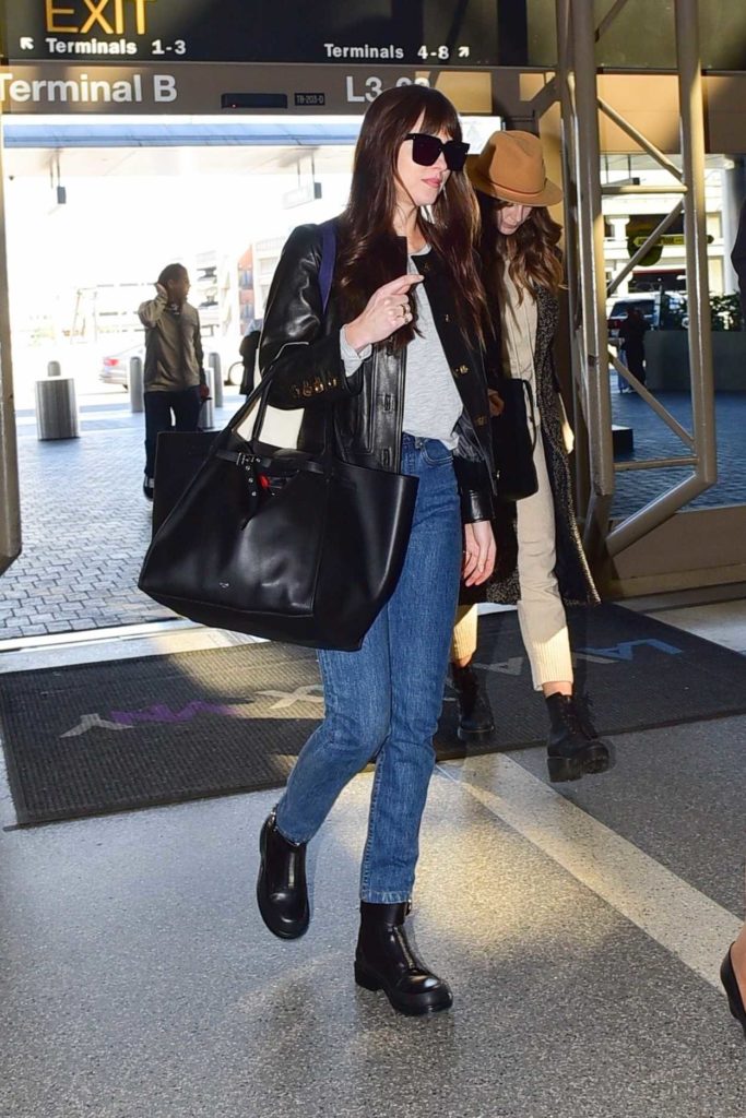 Dakota Johnson in a Black Leather Jacket
