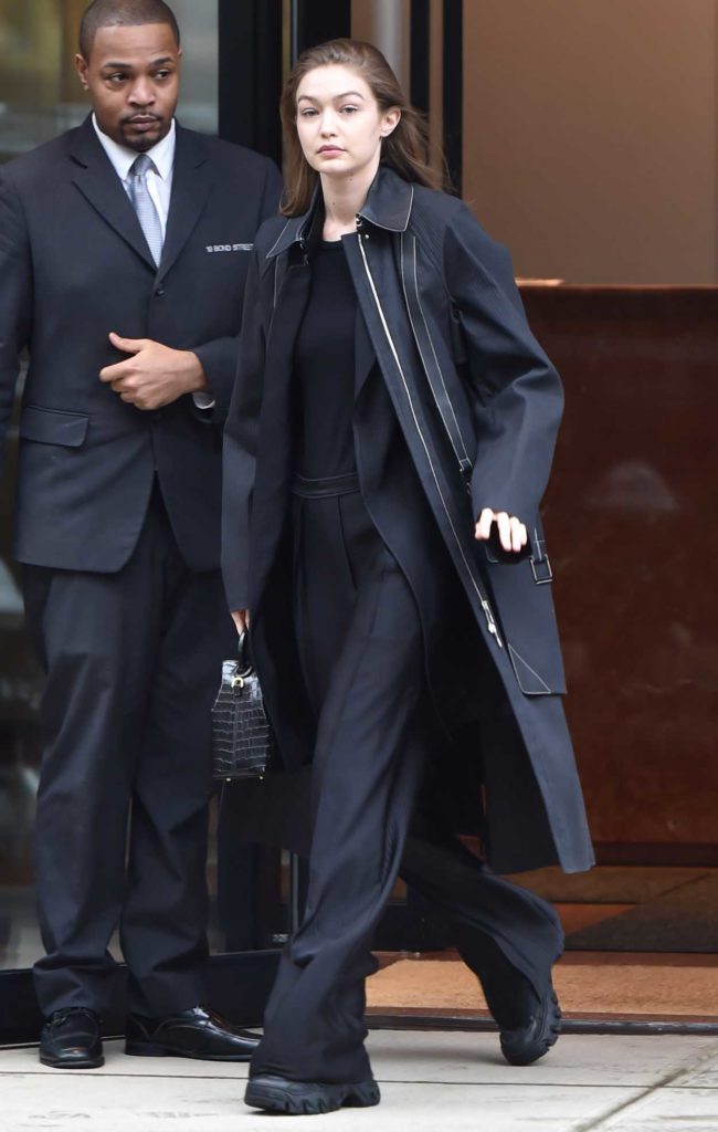 Gigi Hadid in a Black Trench Coat