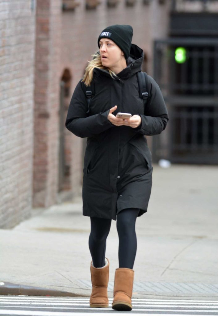 Kaley Cuoco in a Black Knit Hat