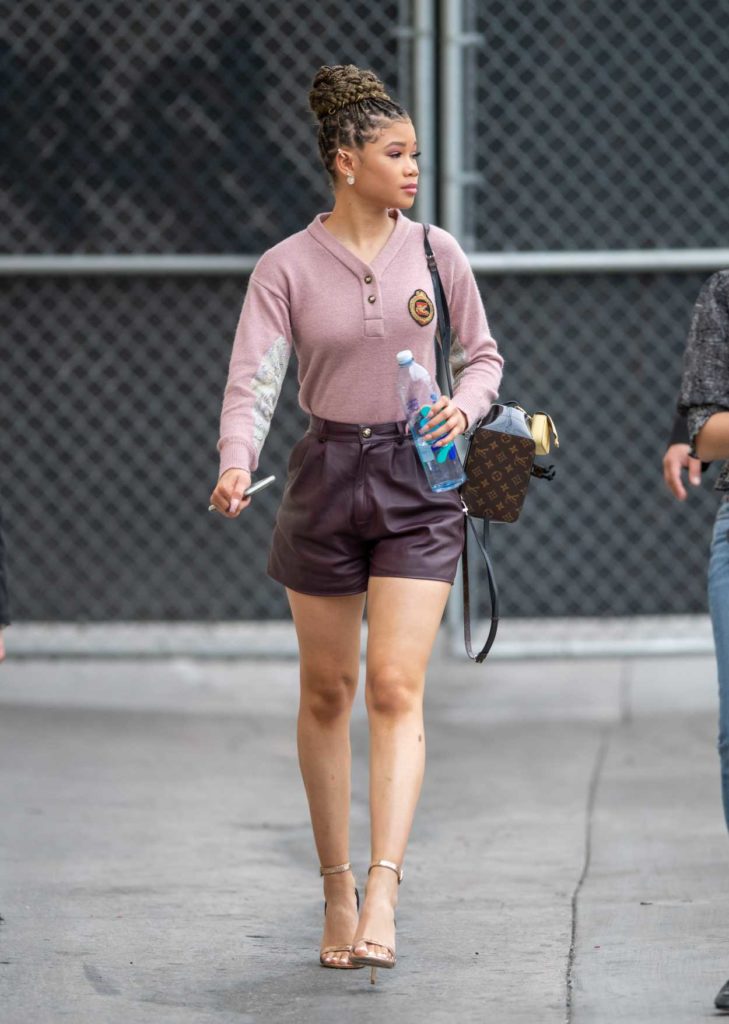 Storm Reid in a Leather Skirt