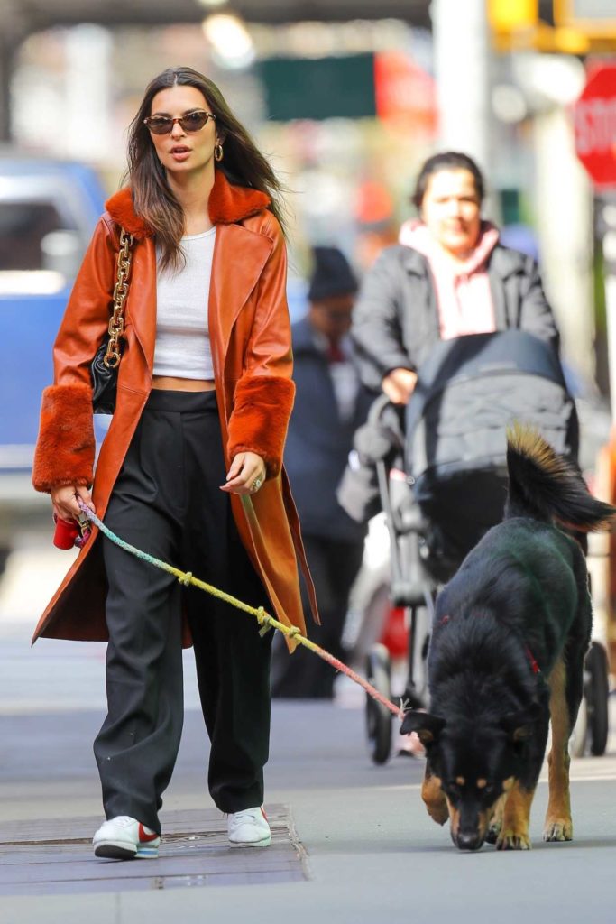 Emily Ratajkowski in an Orange Leather Coat