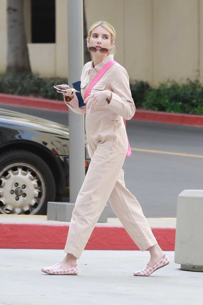 Emma Roberts in a Beige Jumpsuit