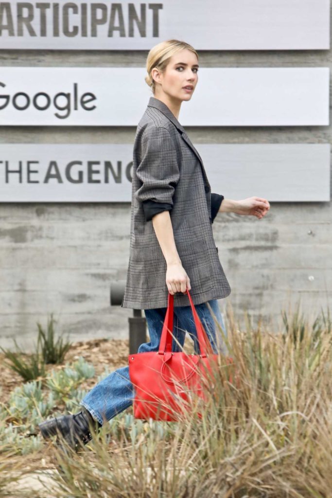 Emma Roberts in a Gray Blazer