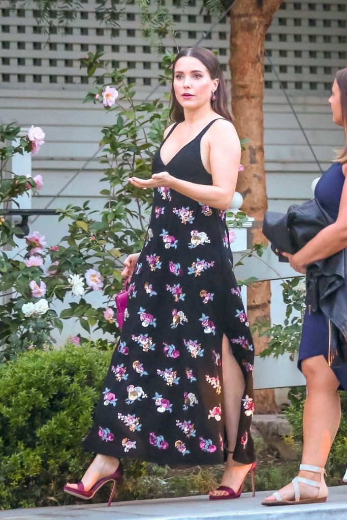 Sophia Bush in a Black Floral Dress